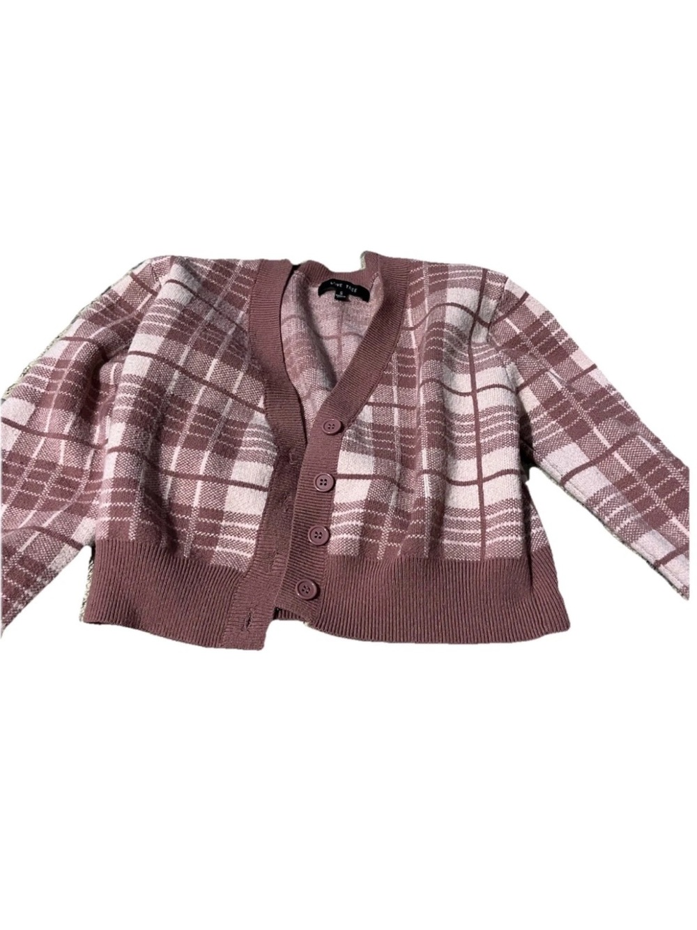 Love Tree Pink Plaid Button-Down Cardigan